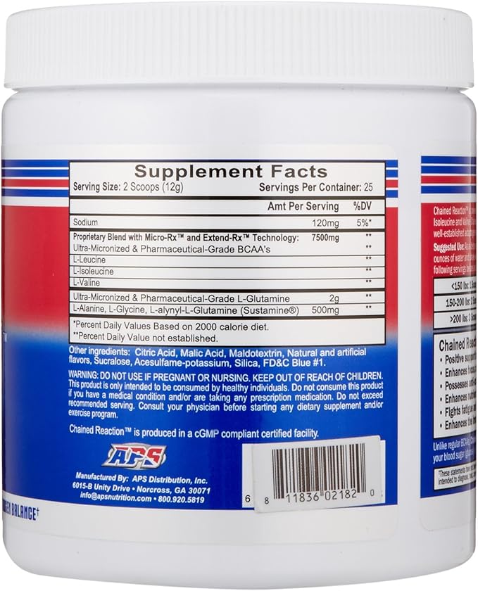 Chain'd Reaction - The Ultimate BCAA Amino Acid Recovery Aid for Muscle Growth Blue Raspberry 300 Gram