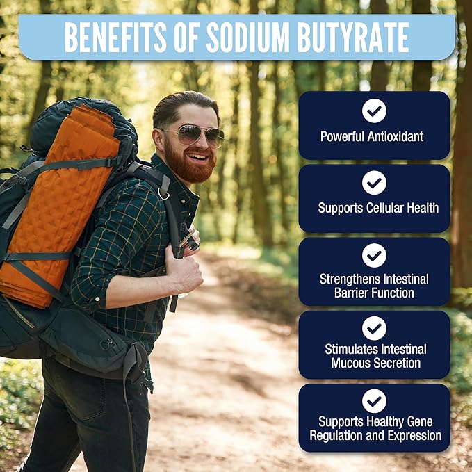 LongJuvity Sodium Butyrate Supplement (300mg) - Optimal Gut Health for Men &amp Women - Digestion Support &amp Leaky Gut Repair - Postbiotic Short Chain Fatty Acid Lab Tested (120 Extended Release
