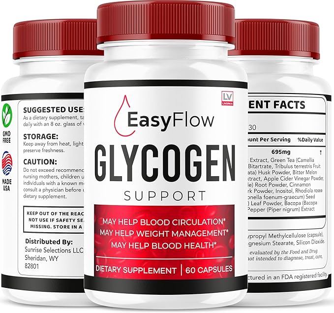 (2 Pack) Easy Flow Glycogen Support - EasyFlow Glycogen Easy Flow Easy Flow Glycogen Supplement Glycogen Support Easy Flow Easy Flow Glycogen Glycogen Easy Flow 120 Capsules for 2 Months