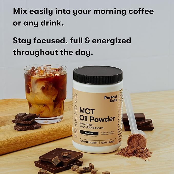 Perfect Keto 7g MCT Oil Powder Medium Chain Triglycerides Supplement Non Dairy Coffee Creamer for Keto Diet Ketogenic MCT Oil Mix for Coffee Smoothie Protein Shakes Chocolate 30 Servings