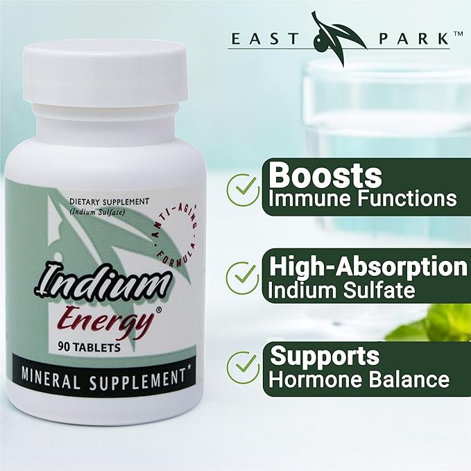 EAST PARK Research Indium Energy® Dietary Supplement Tablets – Indium Trace Mineral Formula with Olive Leaf Extract – Adult Daily Use – Simple Wellness Support – 90 Count