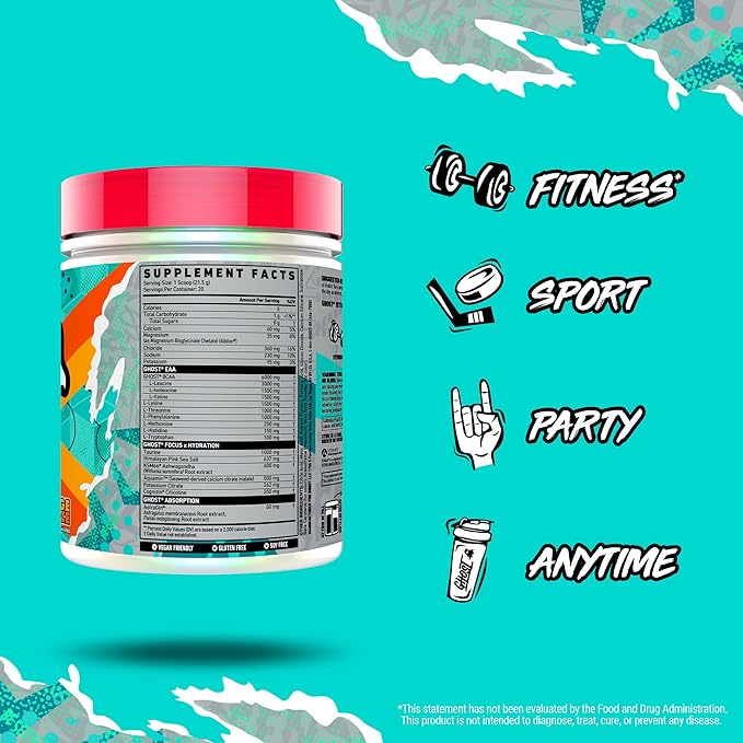 GHOST Intra Workout Powder Orange Squeeze - BCAAs &amp EAAs Nootropics &amp Hydration - Essential &amp Branch Chain Amino Acids Supports Muscle Recovery &amp Focus - Pre Intra &amp Post Worko