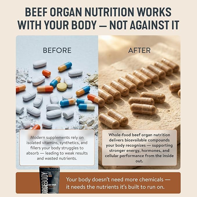 FORGEBODY® Beef Organ Complex Capsules [1 Month] - 100% Grass Fed Beef Organ Supplement with Blend of Liver Heart Bone Marrow Pancreas &amp Testicles - Supports Body Health &amp Brain Function (N