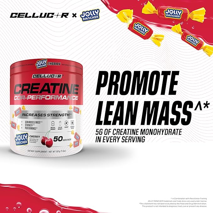 Cellucor Creatine Powder Jolly Rancher Cherry- Increases Strength Lean Muscle Mass &amp Endurance Micronized Creatine for Fast Absorption 5g Creatine per Serving 50 Servings