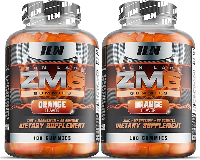 Iron Labs ZM6 Gummies for Men &amp Women - 2 Pack - Zinc Magnesium Gummies (200 Count Orange Flavor Vegan) - Magnesium Citrate and Zinc Citrate Supplements with Vitamin B6 and D3