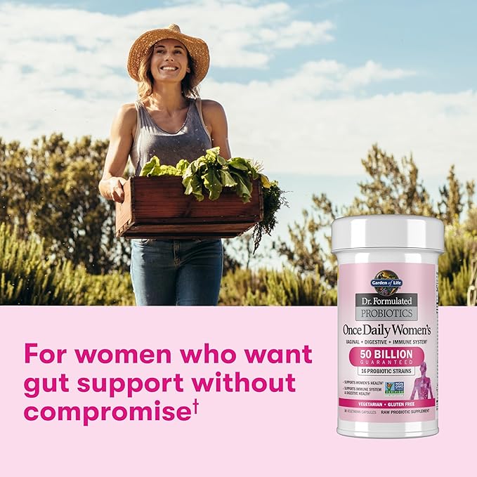 Garden of Life Once Daily Dr. Formulated Probiotics for Women 50 Billion CFU 16 Probiotic Strains with Organic Prebiotics for Digestive Vaginal &amp Immune Health Dairy Free Shelf Stable 30 Capsul