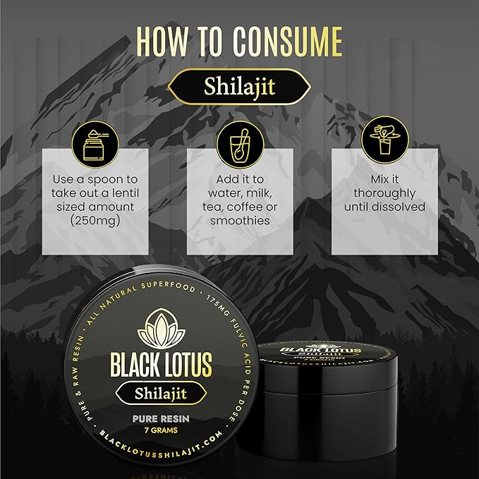 Black Lotus Pure Shilajit Resin 7g 100% Pure Natural Shilajit for Men &amp Women with Amino Acids 175mg Fulvic Acid 85 Ionic Trace Minerals per Serving Superfood for Immune Support Focus Energ