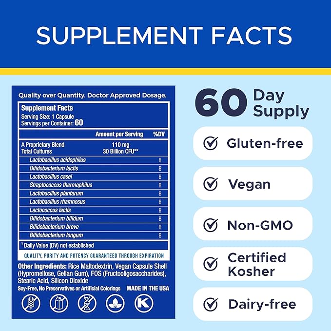 Endomune Advanced Adult Multi-Strain Probiotic Supplement with Prebiotic - 10 Strains 30 Billion CFU - Physician Formulated (60-Count)