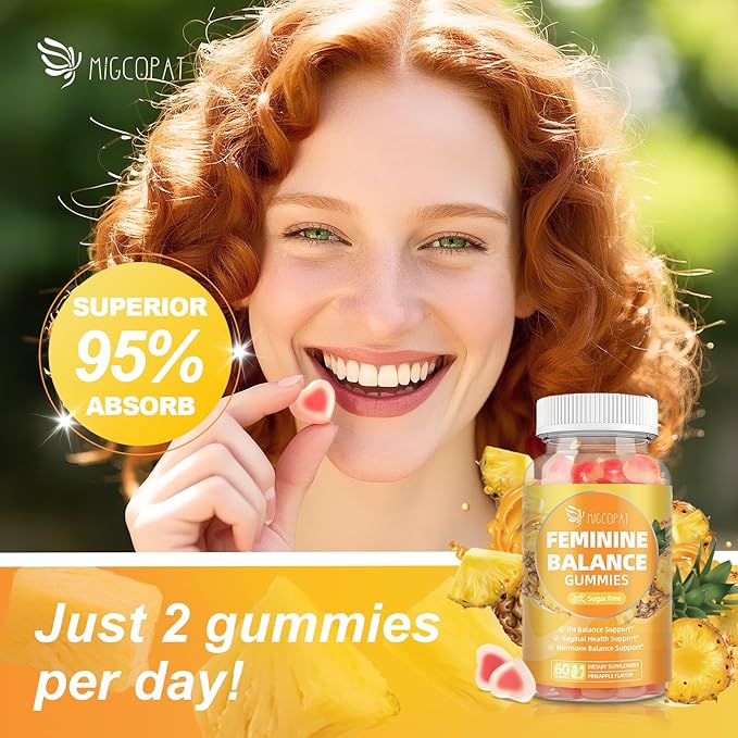 Premium Feminine Balance Gummies – 2 Pack Probiotic + Enzyme Blend for Digestive Hormone &amp PH Balance Pineapple Flavor 120 Gummies