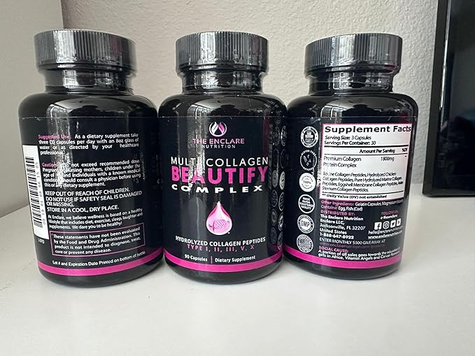 Collagen Pills - Beautify Multi Collagen Complex Capsules Type I II III V X | Extra Strength Hydrolyzed Collagen Peptides Supplements. Hair Skin Nails Vitamins 1800mg Collagen Capsules (1)