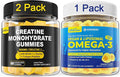 2 Pack Creatine Monohydrate Gummies + 1 Pack Vegan Algae Omega-3 1000mg Gummies