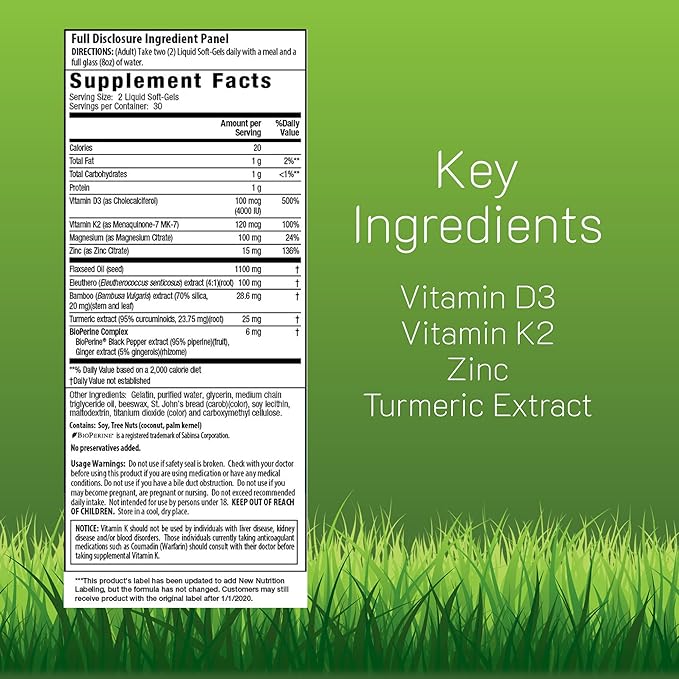 Irwin Naturals High Potency Mega D3 &amp K2 + Turmeric Extract — 60 Liquid Soft-Gels - 3 Pack
