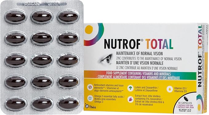 Nutrof Total Capsules – Eye Health Supplement with Lutein Zeaxanthin Omega 3 and Antioxidants | Essential Nutrients for Optimal Eye Health | Pack of 30 Capsules (1 Capsule per Day - 1-Month Supply)