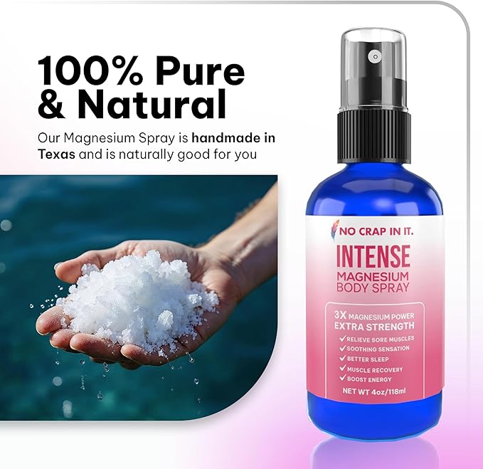 Intense Magnesium Spray Triple Magnesium Power: All Natural Magnesium Chloride Glycinate Sulfate -4oz
