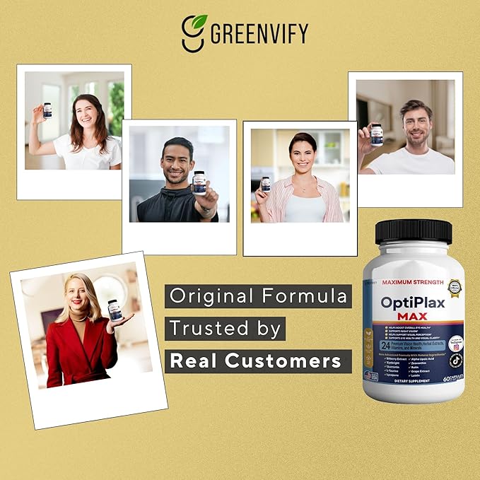 OptiPlax Max Vision Support Supplement 24 Premium Herbal Extracts Vitamins &amp Minerals 60 Capsules (3)
