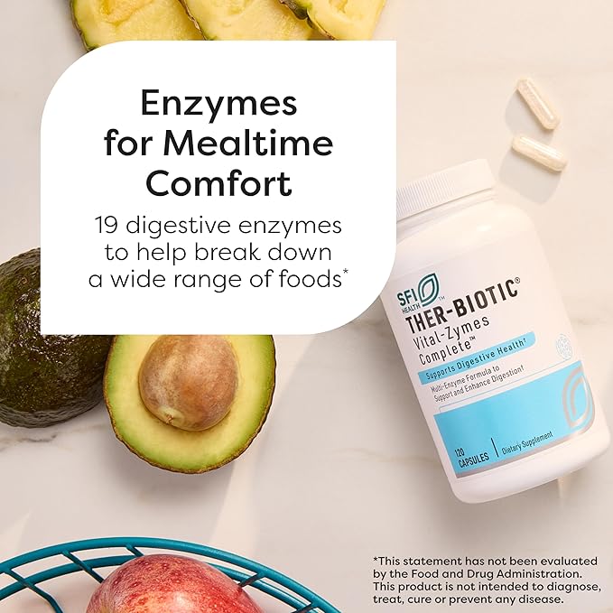 SFI Health Multi Enzyme Supplements for Digestive Health - Ther-Biotic Vital-Zymes Complete - Digestive Enzymes to Help Ease Indigestion &amp Aid Nutrient Absorption (120 Capsules)