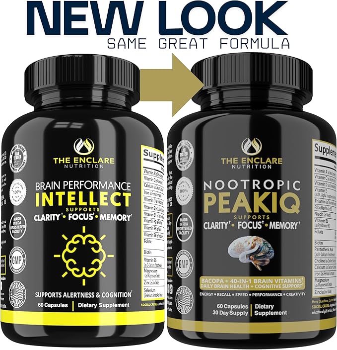 Nootropic Brain Booster Focus Supplement Clarity Memory Brain Vitamins With 40 Nootropics Phosphatidylserine Bacopa Monnieri Huperzine A DMAE Inositol L-Glutamine Selenium Choline DHA (1)