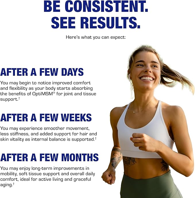 Methylsulfonylmethane MSM Supplement 1000mg - High Strength Soft Tissue &amp Joint Support Supplement with MSM from OptiMSM - Vegetarian Non-GMO &amp Made in the USA in cGMP Facilities - 60 Servings