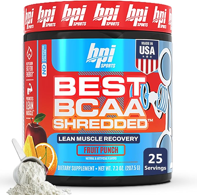 BPI Sports Best BCAA Shredded - Caffeine Free Thermogenic Recovery Drink Lean Muscle Building BCAA Powder for Women and Men Preworkout BCAAs Amino Acids Drink- Fruit Punch - 25 Servings