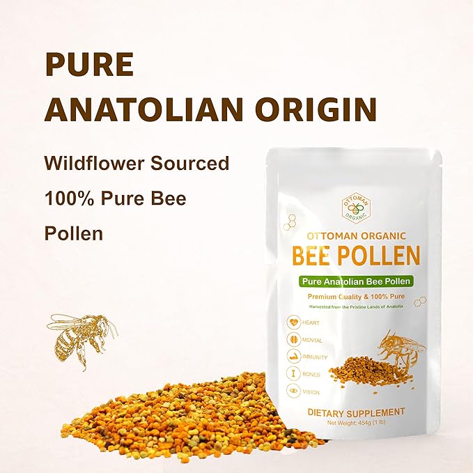 Bee Pollen – USDA &amp EU Organic Certified Halal ISO 22000 &amp GMP | 100% Pure Superfood Rich in Vitamins &amp Minerals | Non-GMO Additive-Free (1 Pound (Pack of 1))