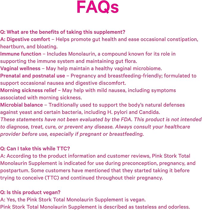 Pink Stork Monolaurin Pellets – Vegan Lauric Acid Immune &amp Gut Support for Women – Microbial Balance Digestive Wellness – Odorless Scoopable Monolaurin Supplement – 226g – 75 Servings