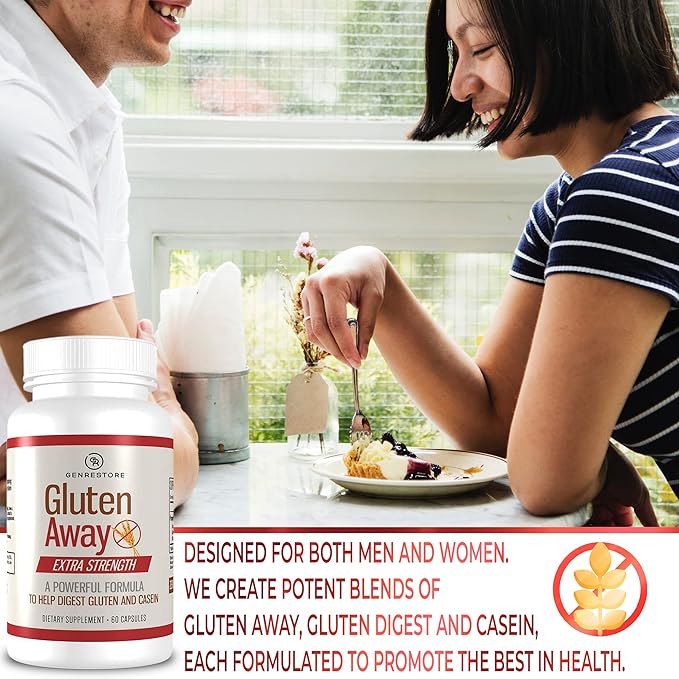 Restore Gluten Away Dietary Supplement – Extra Strength Digestive Enzyme Health Gluten &amp Casein Slower Digestion Release Protein Amino Acid in Bloodstream for Men and Women – 60 Capsules.
