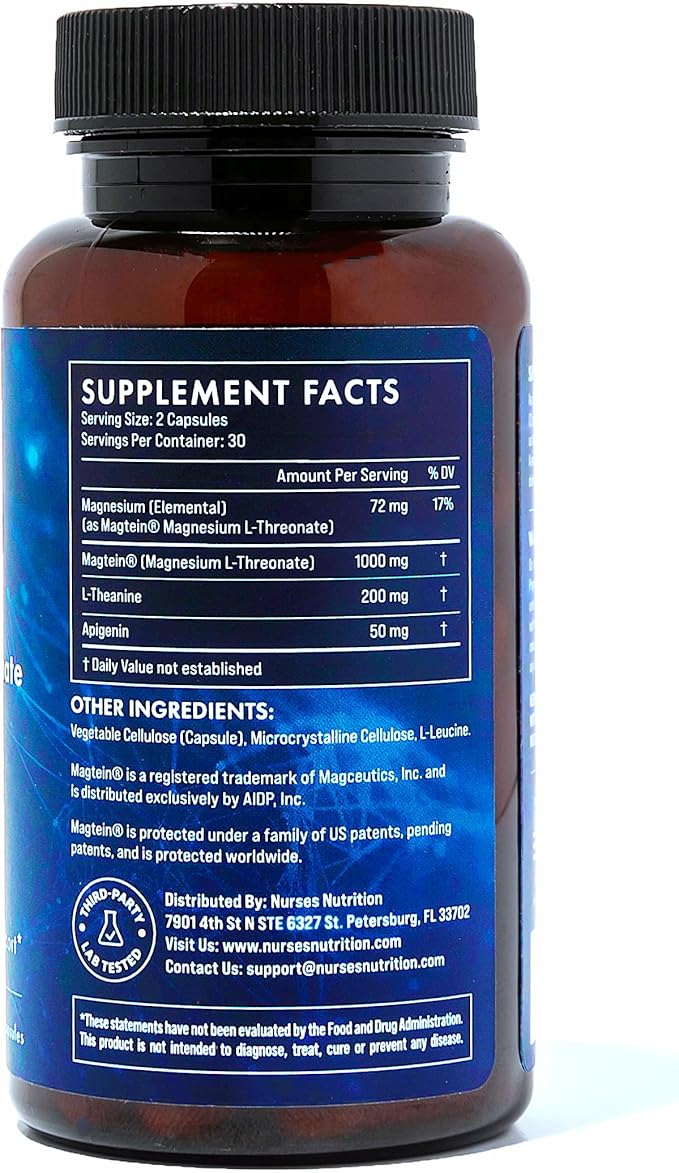 Clinically Studied – Premium High Absorption Magnesium Sleep Supplement – Magnesium L-Threonate L-Theanine Apigenin – Sleep &amp Stress Support – Third Party Tested – Made in USA – Gluten Free