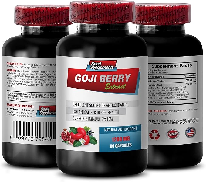 Immune Defense - Goji Berry Extract Complex - Natural Vitality Pills Powerful Antioxidant Pomegranate Extract Body Detox Complex Holistic Wellness Support Natural Energy Boost 2 Bot 120 Caps