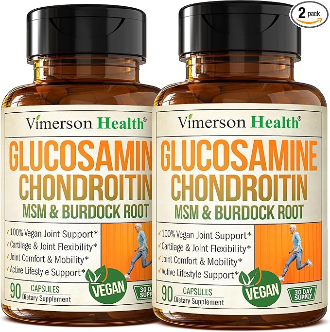 Glucosamine Chondroitin MSM – Joint Support Supplement for Women and Men with Glucosamine Sulfate 1500 mg Chondroitin and MSM – for Cartilage Joint Health and Flexibility – 2 Pack Vegan