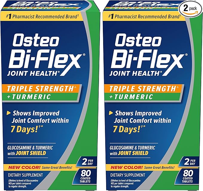 Osteo Bi-Flex Triple Strength Glucosamine with Turmeric Joint Health Supplement Coated Tablets Original Version 80 Count (Pack of 2)