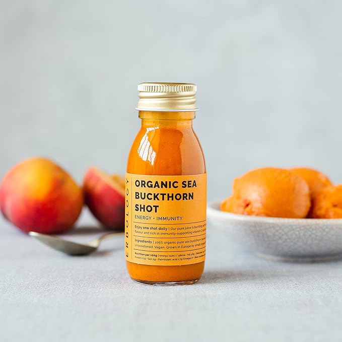 100% Organic Sea Buckthorn Juice 12 Daily Shots (60ml) - Supports Immunity and Boosts Energy - High in Vitamin C Beta-carotene and Omega-7 - Straight from Farm in Europe - Undiluted - No Added Sugar