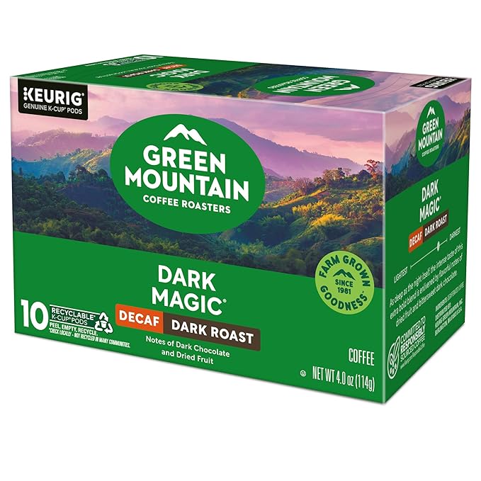 Green Mountain Coffee Dark Magic Decaf Keurig Single Serve K-Cup Pods Dark Roast Coffee 60 Count (6 Packs of 10)