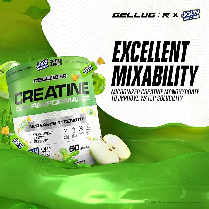 Cellucor Creatine Powder Jolly Rancher Green Apple - Increases Strength Lean Muscle Mass &amp Endurance Micronized Creatine for Fast Absorption 5g Creatine per Serving 50 Servings