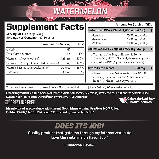 PMD Sports BCAA Stim-Free Amino Acids - Better Workout Performance Enhanced Recovery Daily Energy Muscle Builder and Muscle Sparing - BCAA Powder Drink Mix - Watermelon (30 Servings)