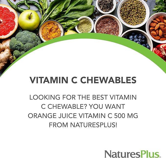 NaturesPlus Orange Juice - 180 Chewable Tablets 2 Pack - 500 mg Vitamin C - High-Potency Immune Support Supplement Antioxidant - Gentle on Stomach - Vegan Gluten Free - 360 Servings