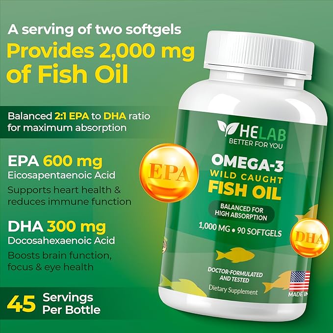 Omega 3 Fish Oil Supplementt (90 Count) Wild Caught Omega3 Fish Oil High EPA DHA Rich in Fatty Acid | Omega-3 Supplements for Women &amp Men | Purified Omega3 Fatty Acid Non-GMO Burpless Softgels