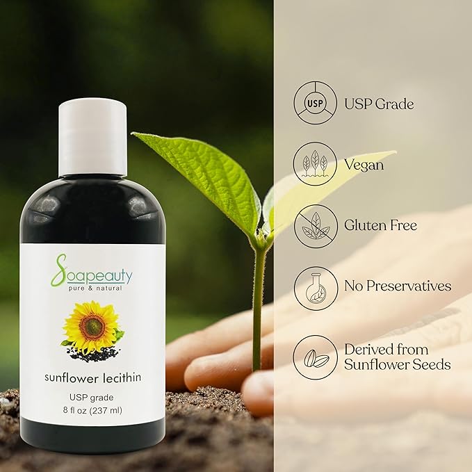 SUNFLOWER LECITHIN Liquid Oil | Cold Pressed Unrefined | USP Grade Unbleached 100% Pure Natural Sunflower Lecithin Oil | Skin Moisturizer Soap Making Lotion | 24 fl oz (12 fl oz x 2)