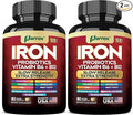 Iron Supplement Slow Release Iron Probiotics Spirulina Turmeric Vitamin B6 Methylated B12 Vitamin C Zinc Beetroot Nettle Leaf Dandelion Root Black Pepper Extra Strength 60 Capsules 2Pack