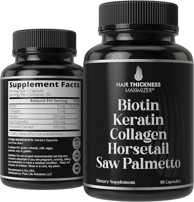 Biotin (5000mcg) Keratin Collagen Horsetail Saw Palmetto – 5-in-1 Hair Growth Supplement &amp Vitamins for Women &amp Men DHT Blocker Capsules for Thinning - Hair Growth Vitamins