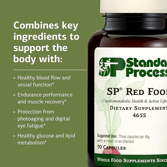 Standard Process SP Red Food - Circulation &amp Blood Flow Support - Supports Exercise Performance and Recovery - Aids Clarity - Non-GMO Gluten-Free &amp Vegan - 90 Capsules (30 Servings)