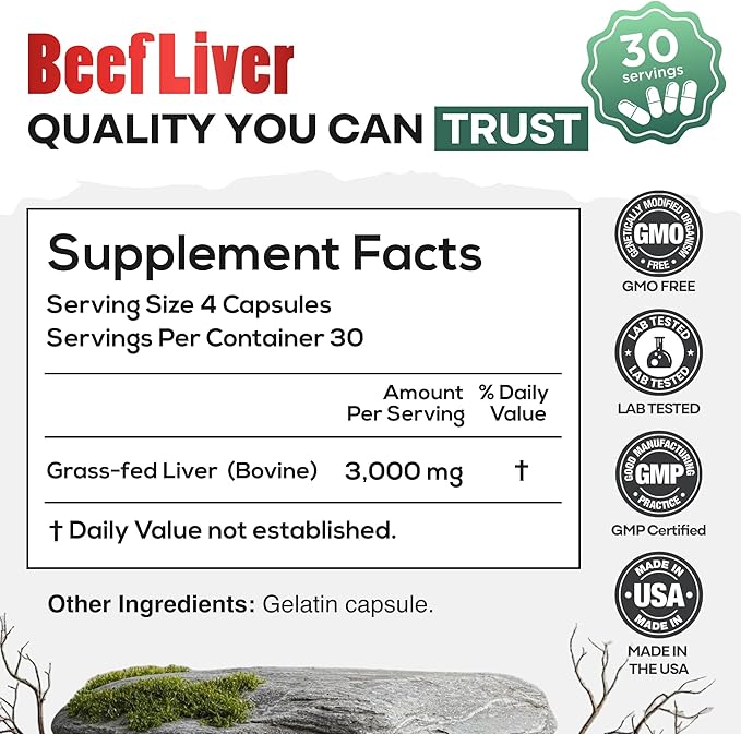 Wild Foods Beef Liver Capsules - Grass-Fed &amp Pasture-Raised | 3000mg Ancestral Supplement for Natural Energy &amp Immune Support | Organ Supplement for Men &amp Women | Keto Paleo Carnivore (1