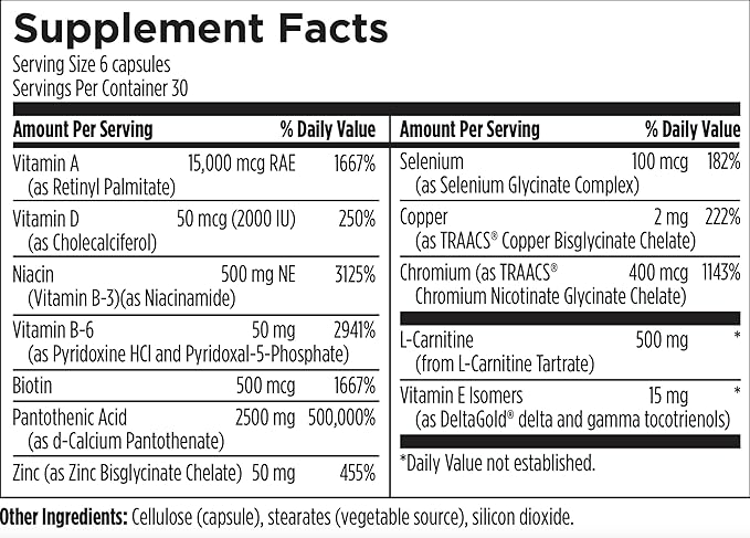 Designs for Health Acnutrol Clear Skin Support Pills - Pantothenic Acid + 50000 IU Vitamin A Vitamins D + E Carnitine + Minerals - Non-GMO + Soy Free Oral Supplement (180 Capsules)