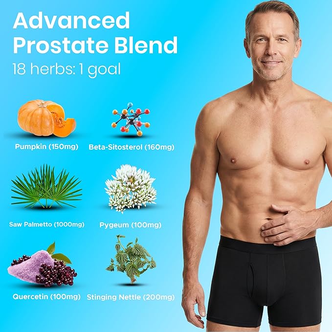 Men’s Prostate Health &amp Urinary Comfort Support with Saw Palmetto Stinging Nettle &amp Beta-Sitosterol | Supports Prostate Size &amp Flow | Third-Party Tested Vegan Non-GMO Gluten-Free 120