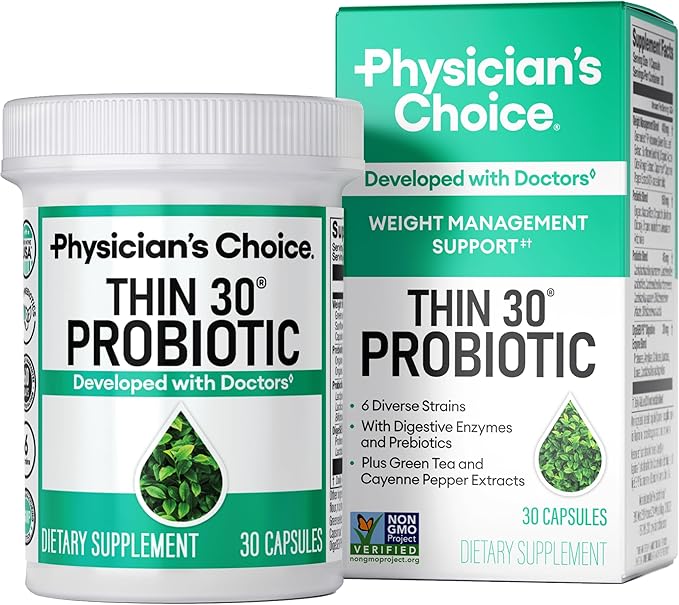 Physician's CHOICE Probiotics for Weight Management &amp Bloating - 6 Probiotic Strains - Prebiotics - Key ingredient Cayenne - Supports Gut Health - Weight Management for Women &amp Men - Green Tea