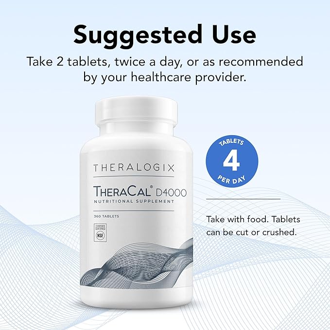 Theralogix TheraCal D4000 - Bone Health Support Supplement with Calcium Magnesium Vitamin D3 Vitamin K2 &amp Boron* - 90-Day Supply - NSF Certified - 360 Tablets