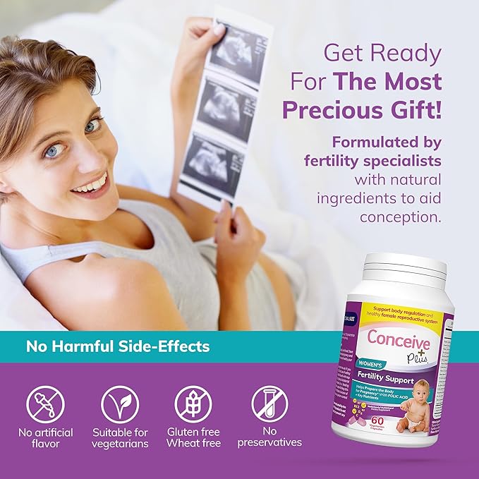 CONCEIVE PLUS Womens Fertility Support – Prenatal Multivitamin for Trying to Get Pregnant – Conception Blend Hormonal Balance Folate Zinc Thiamin Riboflavin Biotin – Non-GMO Vegan – 30 Days
