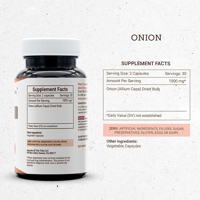 Secrets of the Tribe Onion 60 Capsules 1000 mg Onion (Allium Cepa) Dried Bulb (60 Capsules)