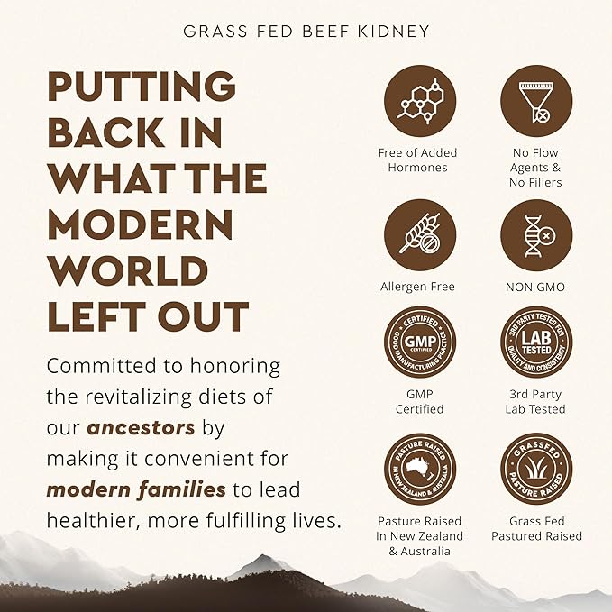 Ancestral Supplements Grass Fed Beef Kidney Supplement 3000mg DAO Enzyme Supplement Kidney Support for Urinary and Histamine Health Selenium B12 Non GMO 180 Capsules