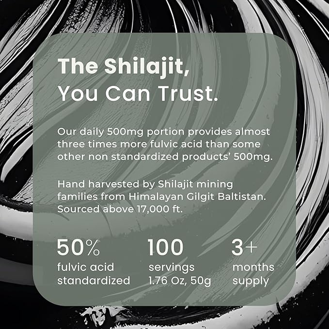Pure Himalayan Shilajit Resin - 50g Organic Shilajit for Men &amp Women with Fulvic Acid &amp 85+ Trace Minerals for Energy Strength &amp Immunity - Lab Tested for Purity &amp Potency - 100 Servi