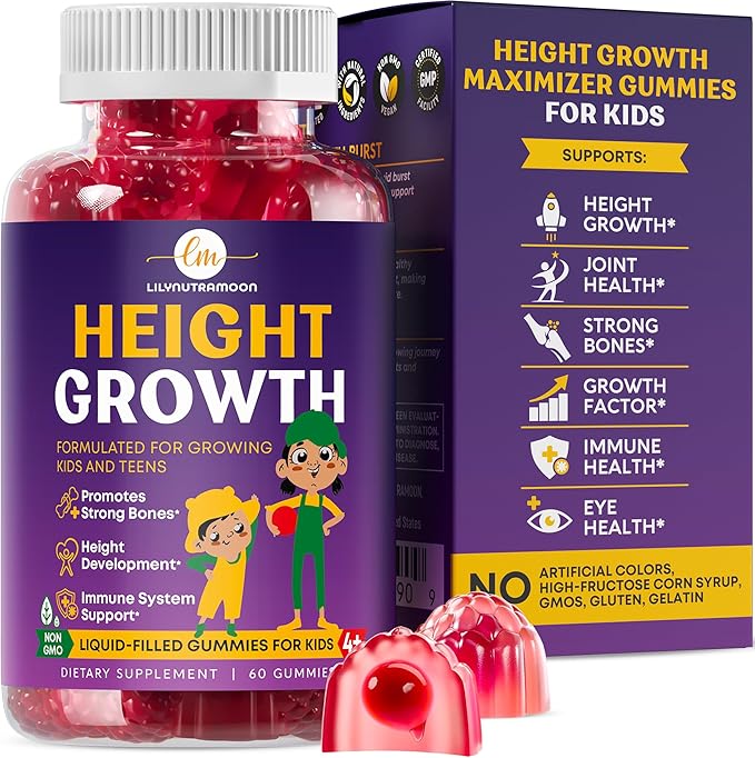 Height Growth Gummies for Kids &amp Teens - Calcium Vitamin D3 + K2 Zinc Magnesium L-Arginine Vitamin C - Multivitamin for Teen Boys &amp Girls - Grow Taller Supplement for Kids Height - 60 Gum